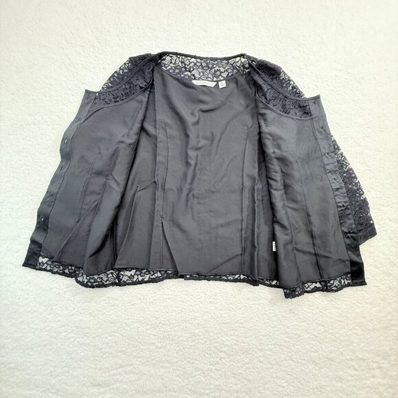 Isaac Mizrahi Black Lace Cardigan Button Up Top Career Event Whimsigoth Womens M - Picture 7 of 13